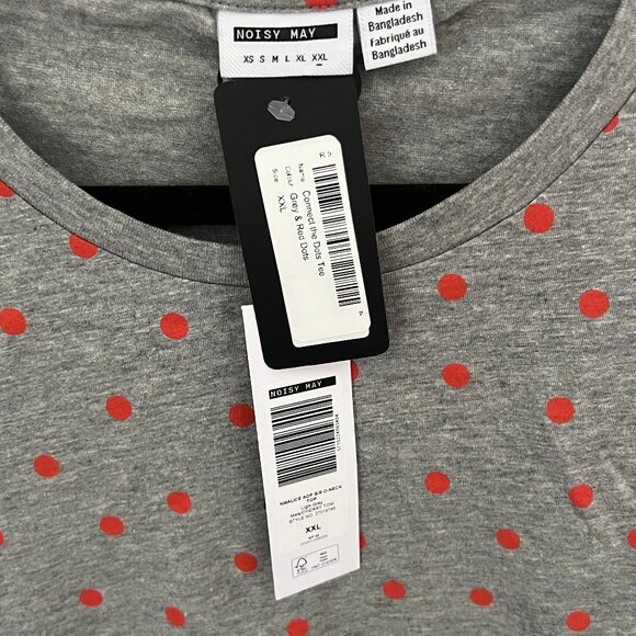Noisy May Grey/Orange Polka Dot T-Shirt, Size XXL - Picture 4 of 5